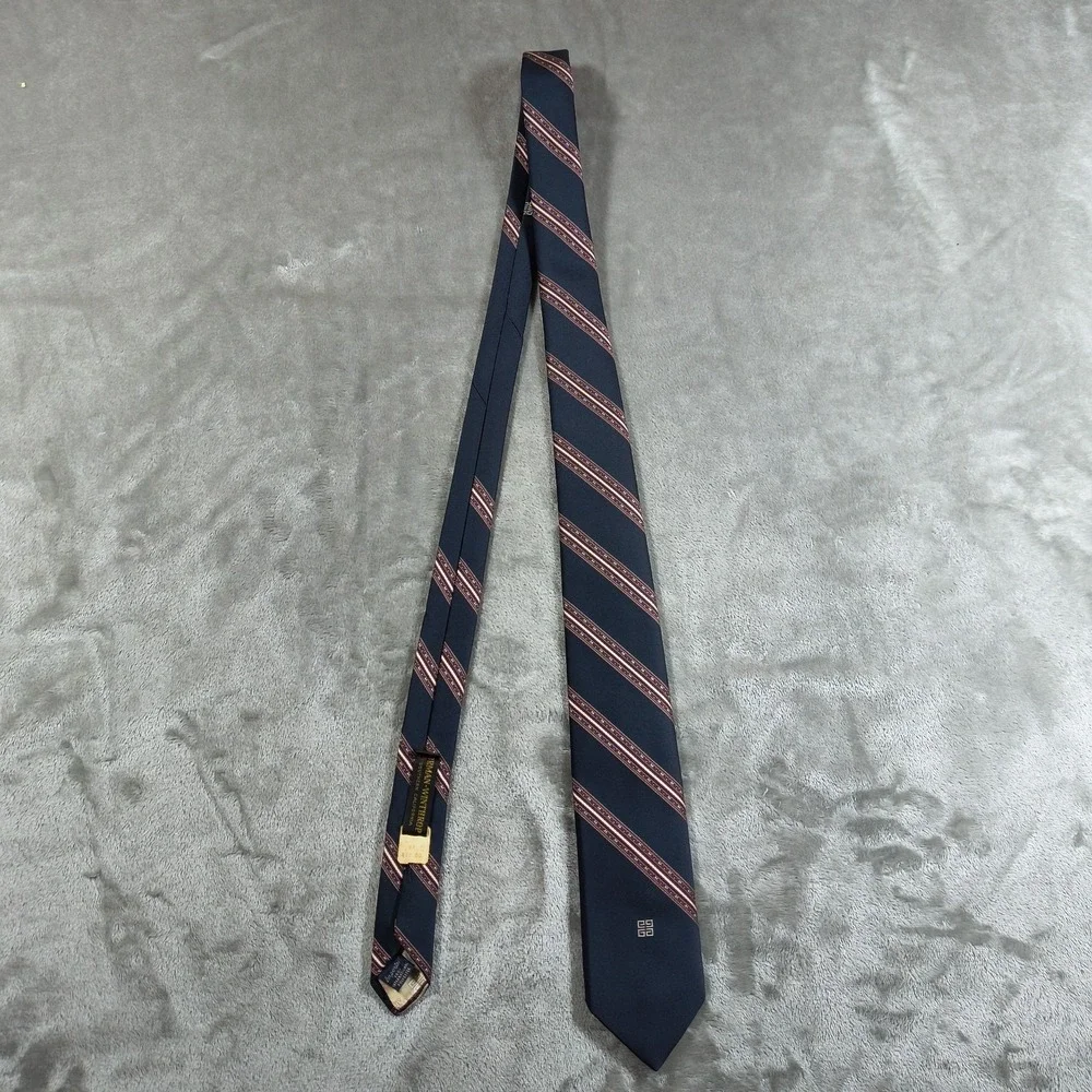 Vintage‎ Givenchy Tie Mens 55x3 Blue Red Striped Made In France 70s Old Money